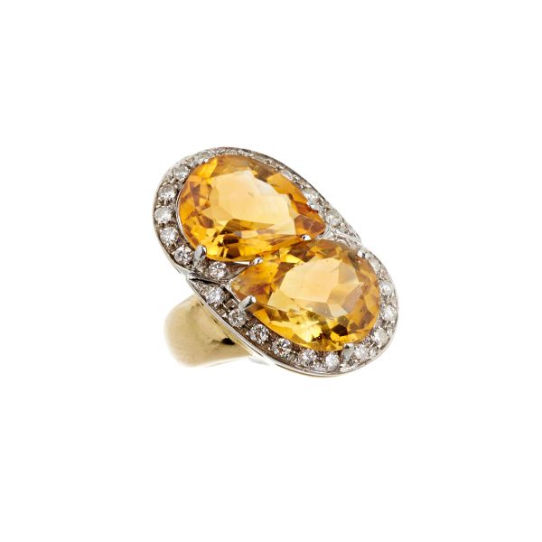 SEMIPRECIOUS STONE AND DIAMOND RING IN 18KT TWO TONE GOLD