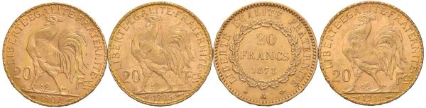 FRANCIA. QUATTRO MONETE D&rsquo;ORO DA 20 FRANCHI