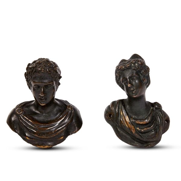Veneto, 17th century, Busts of an Emperor and a Matrona, bronze