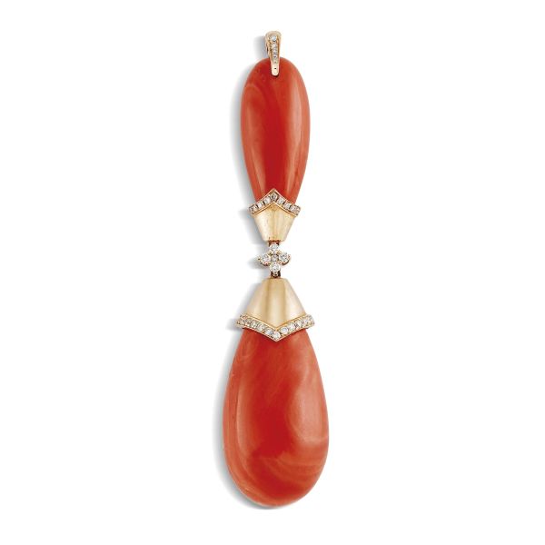 



LONG CORAL AND DIAMOND PENDANT IN 18KT ROSE GOLD