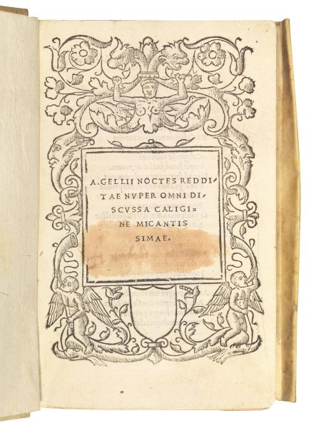 GELLIO, Aulus. Noctes reddit&aelig; nuper omni discussa caligine micantissim&aelig;. (Florenti&aelig;, Philippi de Giunta, 1513 Mense Ianuario).