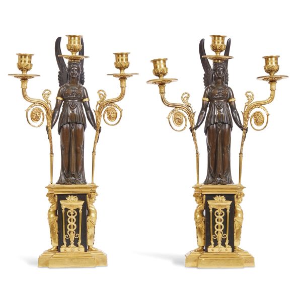      COPPIA DI CANDELABRI, FRANCIA, PRIMA METÀ SECOLO XIX 