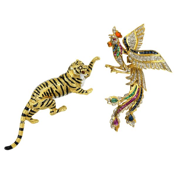 



TWO ANIMALIER BROOCHES IN 18KT YELLOW GOLD