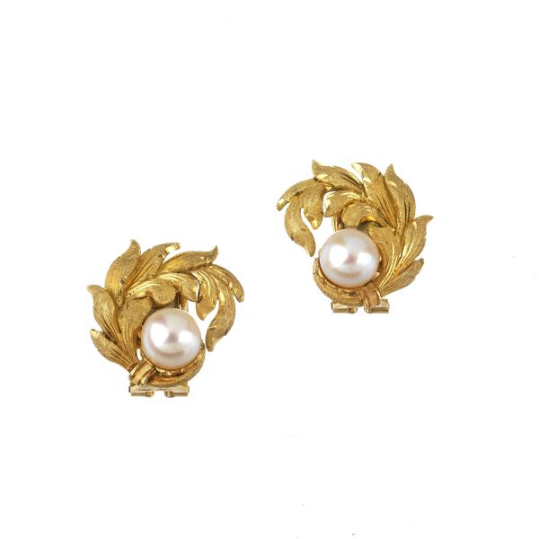 BRANCH-SHAPED PEARL EARRINGS IN 18KT YELLOW GOLD