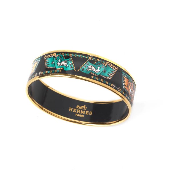 HERMES ENAMELED FLAGS AND CHICKENS  BANGLE