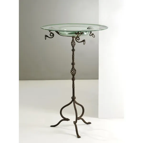 



WROUGHT IRON RISER, GREEN GLASS BASIN