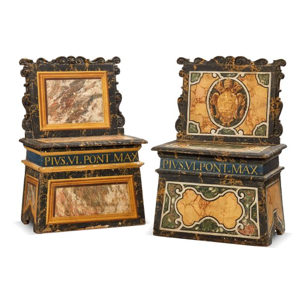 



A PAIR OF ROMAN SMALL BENCHES, LATE 17TH CENTURY