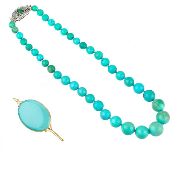 TURQUOISE NECKLACE AND BROOCH