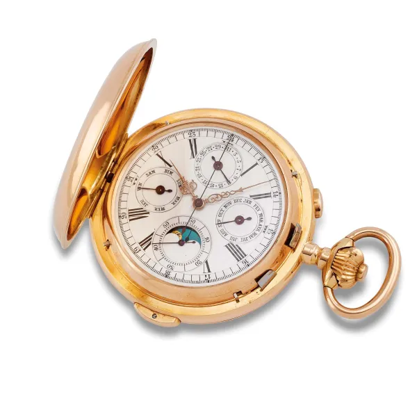 Invicta - INVICTA MONOPUSHER CHRONOGRAPH QUARTER REPEATER CALENDAR AND MOON PHASES YELLOW GOLD POCKET WATCH