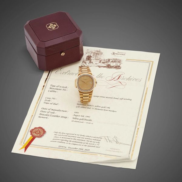 PATEK PHILIPPE NAUTILUS REF. 3800/3 QUADRANTE GILT N. 29056XX IN ORO GIALLO ANNO 1993
