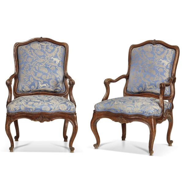 



A&nbsp; PAIR OF NORTHERN ITALY ARMCHAIRS, 18TH CENTURY