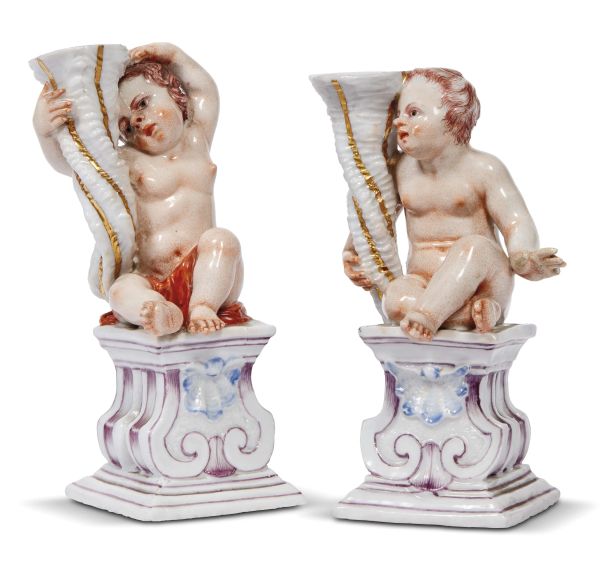 COPPIA DI PICCOLI CANDELIERI, DOCCIA, MANIFATTURA GINORI, 1760-1770