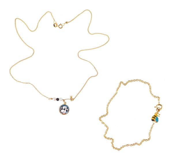 BRACELET AND NECKLACE WITH CHARMS IN 18KT YELLOW GOLD