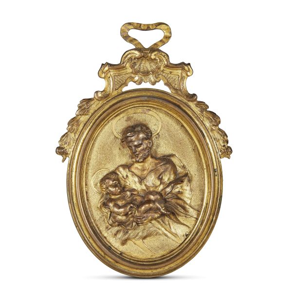 Roman, second half 18th century, Sain Joseph with Child, gilt bronze