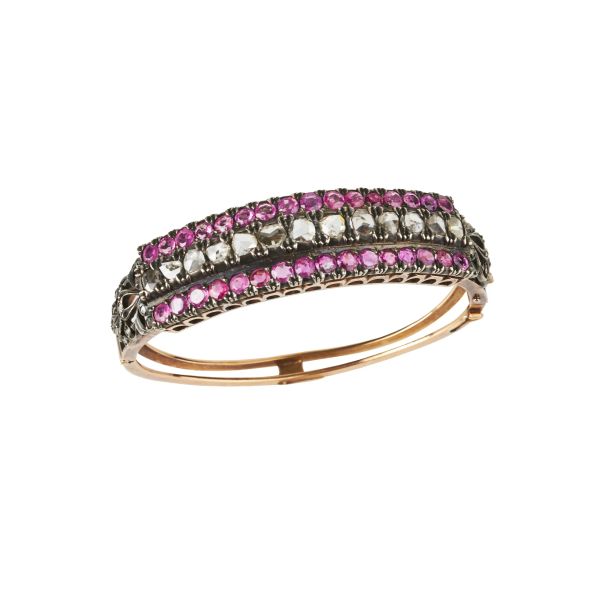 RUBY AND DIAMOND BANGLE IN GOLD AND SILVER
