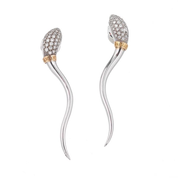 DAMIANI LONG SNAKE-SHAPED EARRINGS IN 18KT TWO TONE GOLD