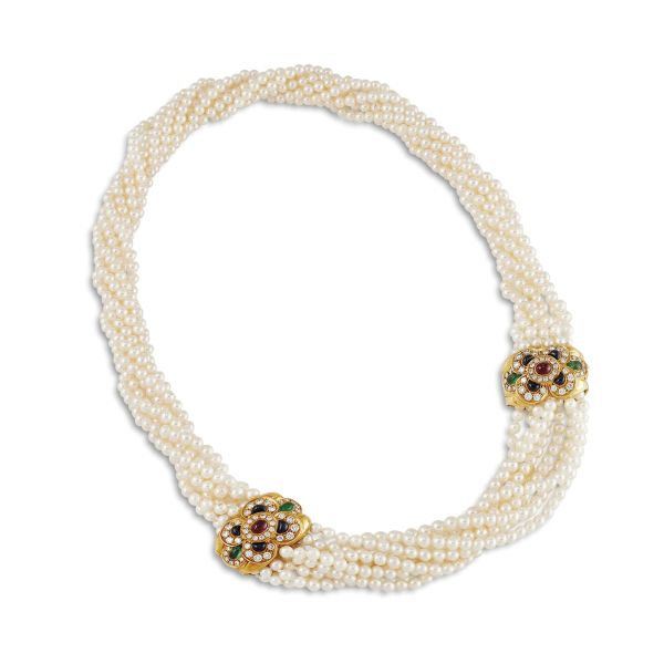 



PEARL AND MULTI GEM NECKLACE IN 18KT YELLOW GOLD 