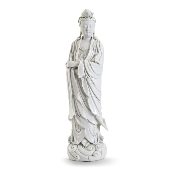 A DEHUA BLANC-DE-CHINE PORCELAIN FIGURE OF GUANYIN, CHINA, SEC. XIX–XX, MARKED XU YUNLIN