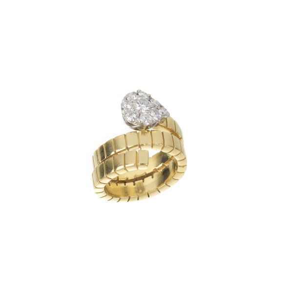 SNAKE-SHAPED DIAMOND RING IN 18KT TWO TONE GOLD