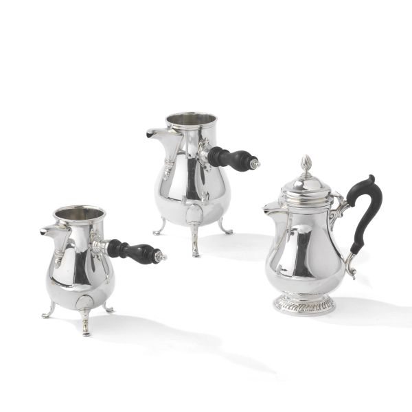 THREE SILVER COFFE POT, 20TH CENTURY, MARK OF FARAONE