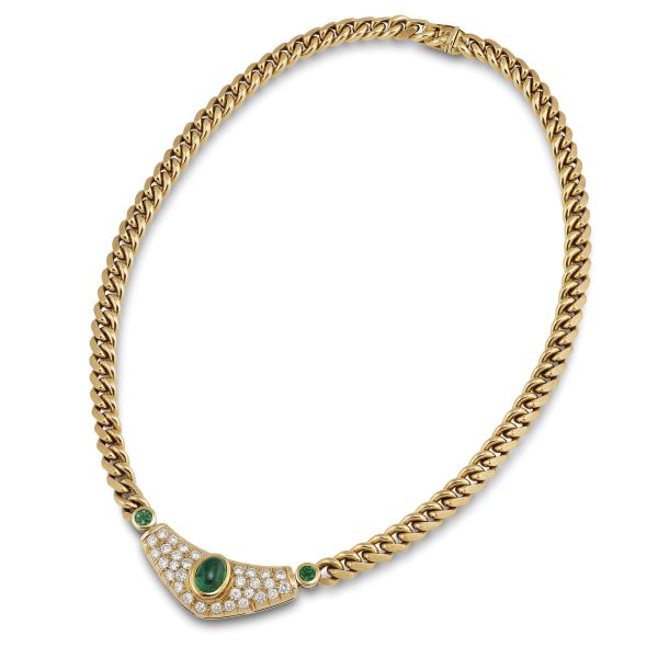      ANSUINI COLLANA A MAGLIA GROUMETTE CON SMERALDI E DIAMANTI 