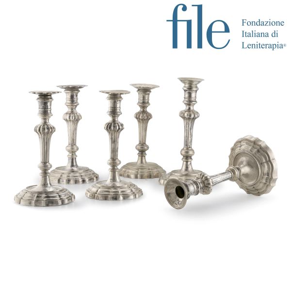 TWO PAIR OF SILVER CANDLESTICKS, VENICE, 18TH AND OTHER TWO CANDLESTICKS, VENICE, 18TH CENTU