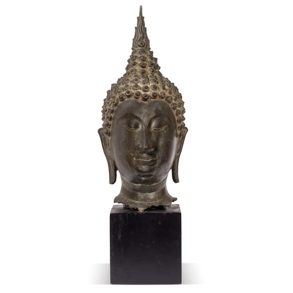A BRONZE BUDDHA HEAD, THAILAND, AYUTTHAYA PERIOD, 15TH-16TH CENTURY