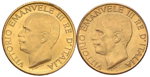 SAVOIA, DUE MONETE IN ORO DA 20 LIRE &ldquo;FASCETTO&rdquo;