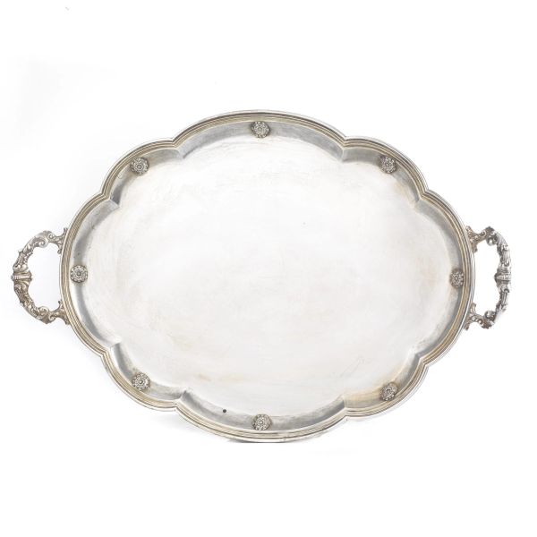 A SILVER TRAY WITH HANDLES, 20TH CENTURY