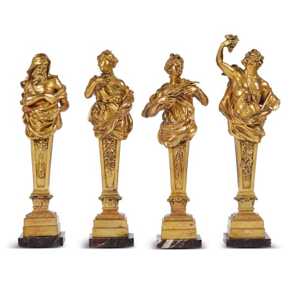 



French School, Neoclassical period, The allegory of Four Seasons, gilted bronze