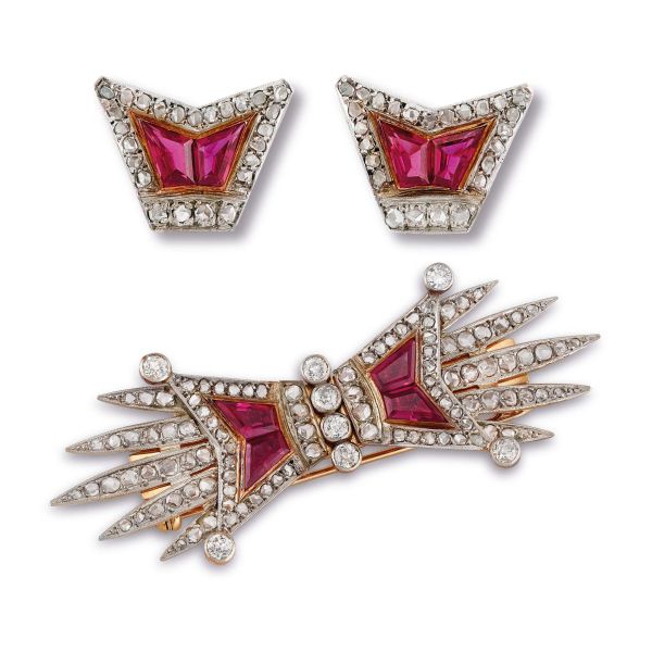 DEMI PARURE CON PIETRE SINTETICHE E DIAMANTI