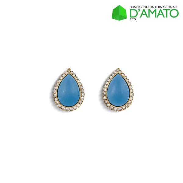TURQUOISE AND DIAMOND EARRINGS IN 18KT YELLOW GOLD
