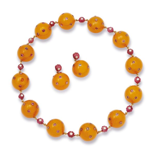 



DEMI PARURE CON BACHELITE TORMALINE E DIAMANTI