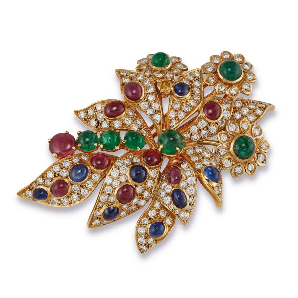 Moroni - 



MORONI FLOWER-SHAPED BROOCH WITH PRECIOUS STONES