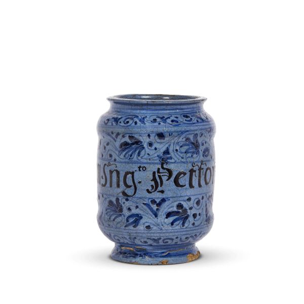 A PHARMACY JAR (ALBARELLO), FAENZA, SECOND HALF 16TH CENTURY