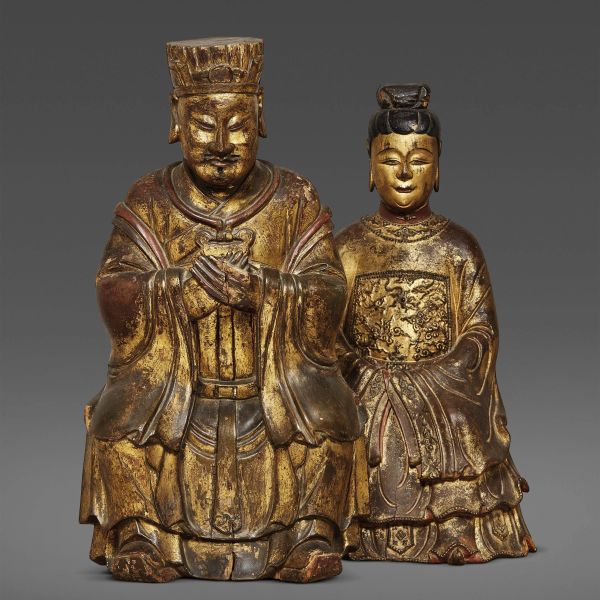 TWO GOLDEN LACQUERED WOOD SCULPTURES, CHINA, QING DYNASTY, 19TH CENTURY
