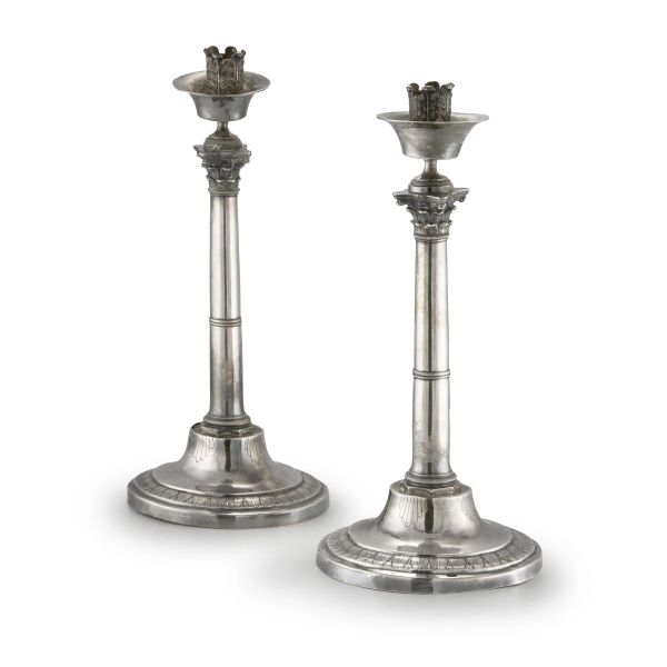 PAIR OF SILVER CANLDESTICKS, PONTIFICAL STATE, 19TH CENTURY