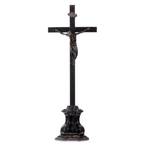 



Lombard workshop, second half 17th century, Crucified Christ, patinated bronze 