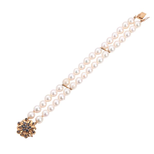 PEARL AND SAPPHIRE BRACELET IN 18KT YELLOW GOLD