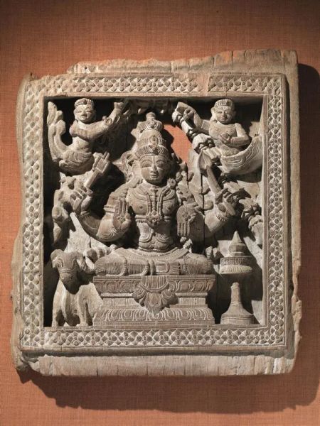  Formella india centrale sec. XIX, in legno, raffigurante dio Shiwa, cm      
