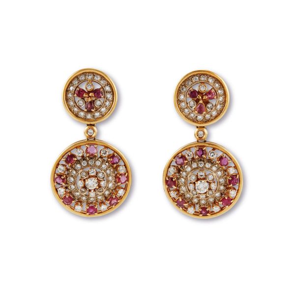 



RUBY AND DIAMOND DROP EARRINGS IN 18KT TWO TONE GOLD