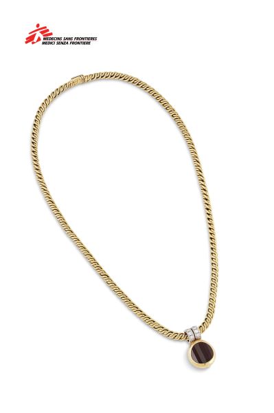      POMELLATO COLLANA A CORDICELLA CON GRANATO E DIAMANTI 