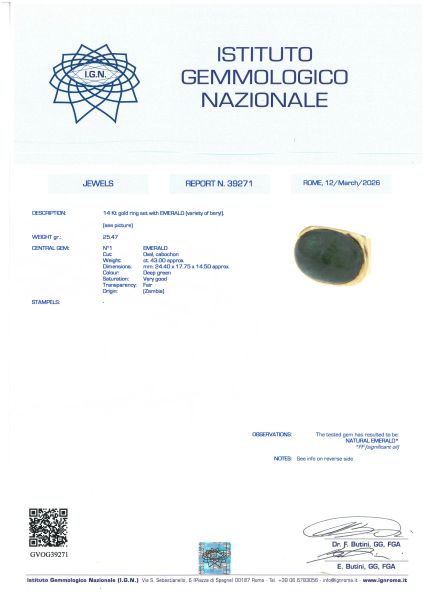 GRANDE ANELLO A FASCIA CON SMERALDO ZAMBIA CABOCHON