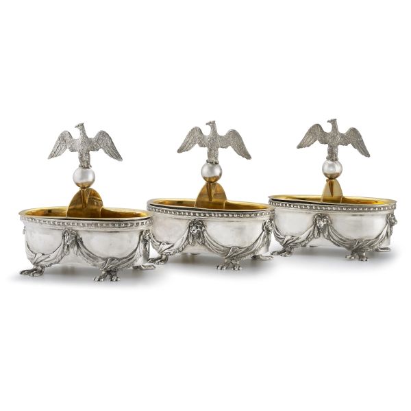 SIX SILVER SALT CELLAR, ROME, 1810 CIRCA, MARK OF GIUSEPPE VALADIER
