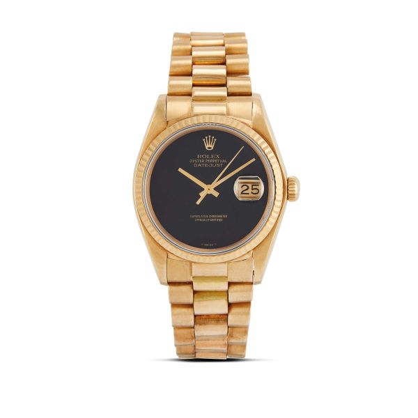 ROLEX DATEJUST ONYX DIAL REF. 16018 N. 55338XX YELLOW GOLD WRISTWATCH, 1978