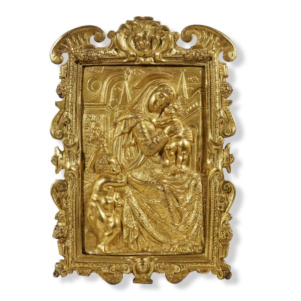 



School of Andrea Sansovino, Venice, mid 16th century, Virgin and Child with the Infant Saint John, gilted bronze