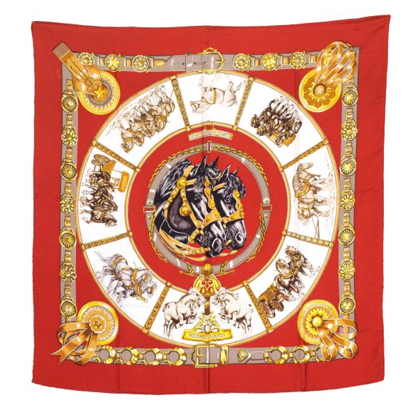 HERMES SILK SCARF &quot;CHEVAUX DE TRAIT&quot;