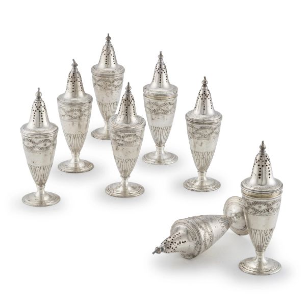 TIFFANY &CO, EIGHT STERLING SILVER SALT CELLAR, 20TH CENTURY
