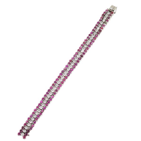 RUBY AND DIAMOND BAND BRACELET IN 18KT WHITE GOLD