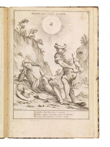 (Illustrati 600)   MITELLI, Giuseppe Maria.   Proverbj figurati consecratj al serenissimo Principe Francesco Mario di Toscana.   S.l., s.n., 1678.